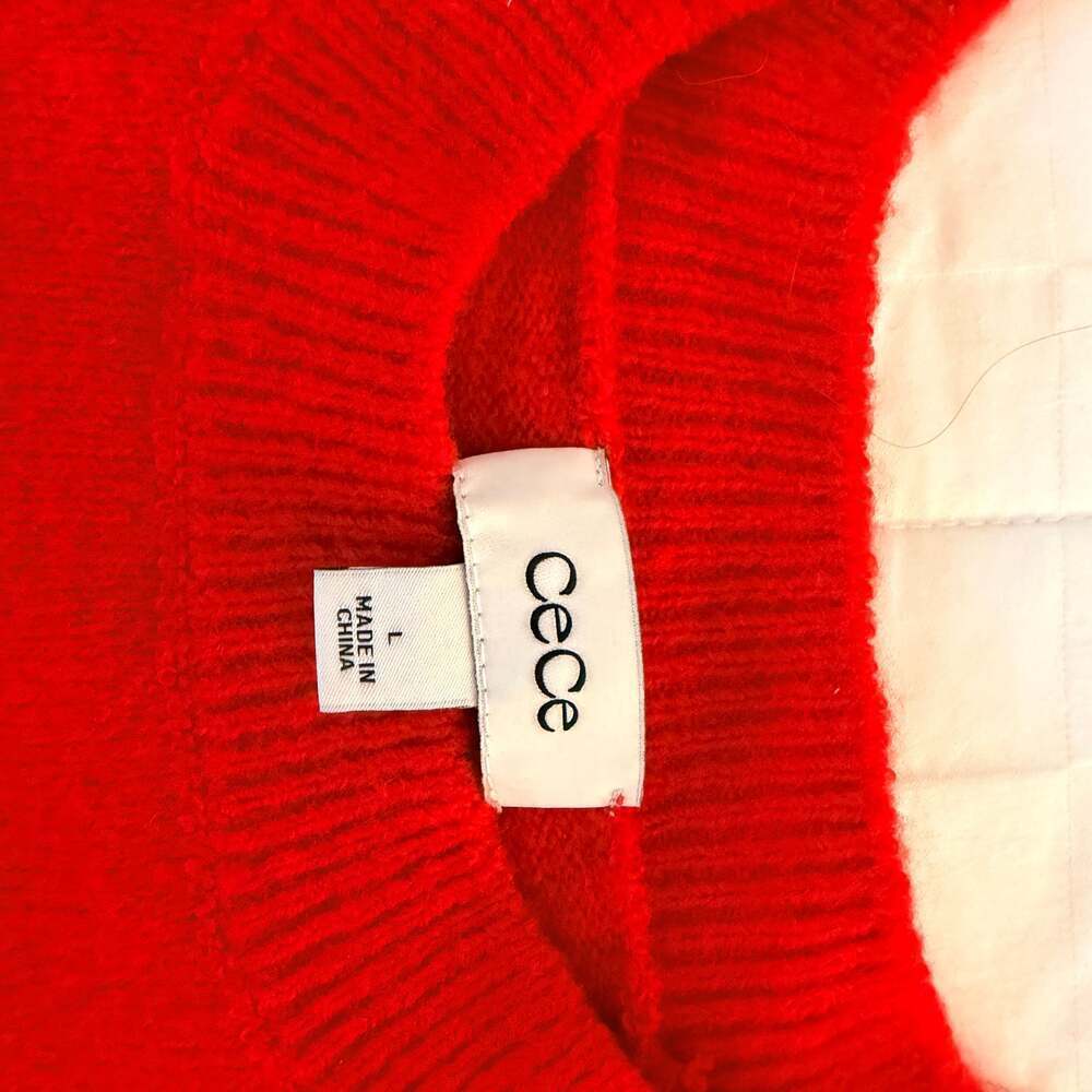 CeCe Merry Graphic Crewneck Sweater Red Holiday Pullover Size L - Picture 3 of 6